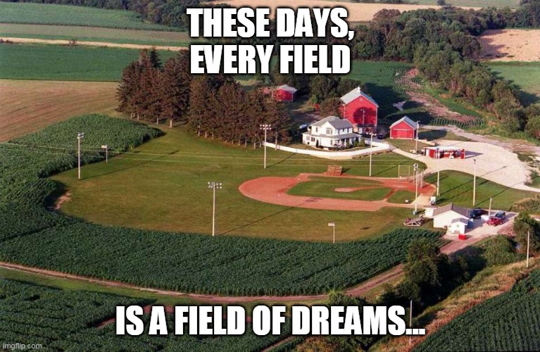 THESE DAYS,
EVERY FIELD; IS A FIELD OF DREAMS... | image tagged in baseball,field of dreams,coronavirus | made w/ Imgflip meme maker