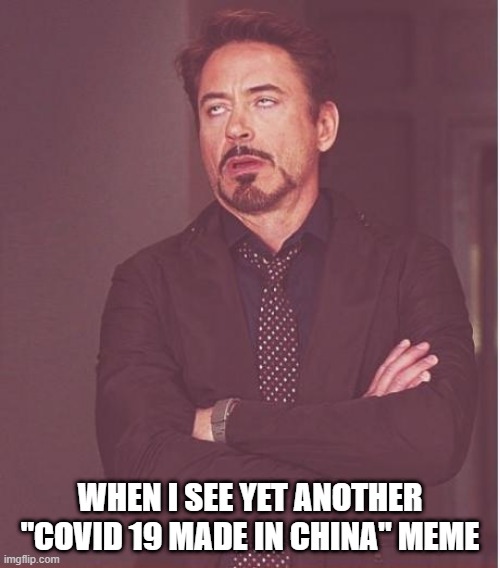 That Horse Has Been Beaten Enough! | WHEN I SEE YET ANOTHER "COVID 19 MADE IN CHINA" MEME | image tagged in memes,face you make robert downey jr | made w/ Imgflip meme maker