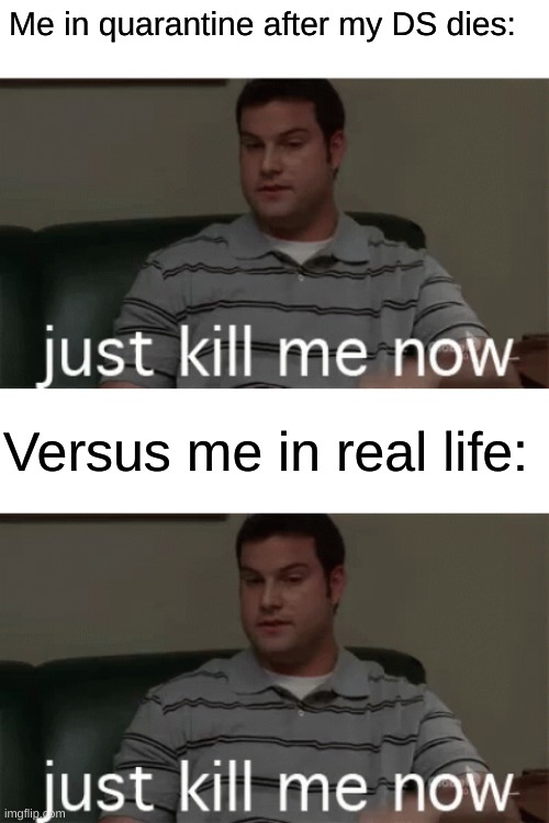 Me in quarantine after my DS dies:; Versus me in real life: | image tagged in blank white template | made w/ Imgflip meme maker