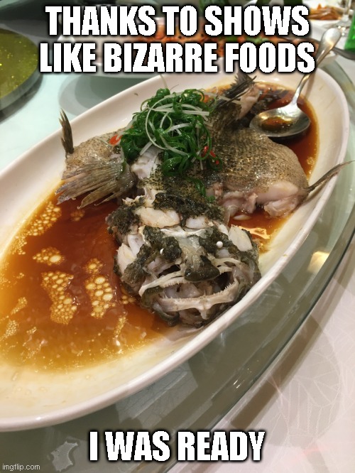 THANKS TO SHOWS LIKE BIZARRE FOODS I WAS READY | made w/ Imgflip meme maker