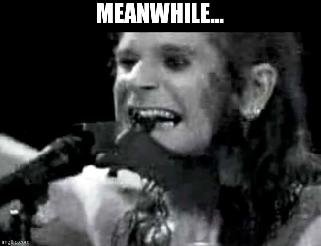 Ozzy biting bat | MEANWHILE... | image tagged in ozzy biting bat | made w/ Imgflip meme maker