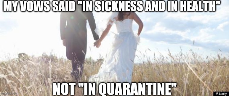 Marriage | MY VOWS SAID "IN SICKNESS AND IN HEALTH"; NOT "IN QUARANTINE" | image tagged in marriage | made w/ Imgflip meme maker