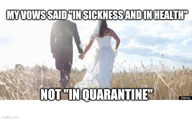 Marriage | MY VOWS SAID "IN SICKNESS AND IN HEALTH"; NOT "IN QUARANTINE" | image tagged in marriage | made w/ Imgflip meme maker