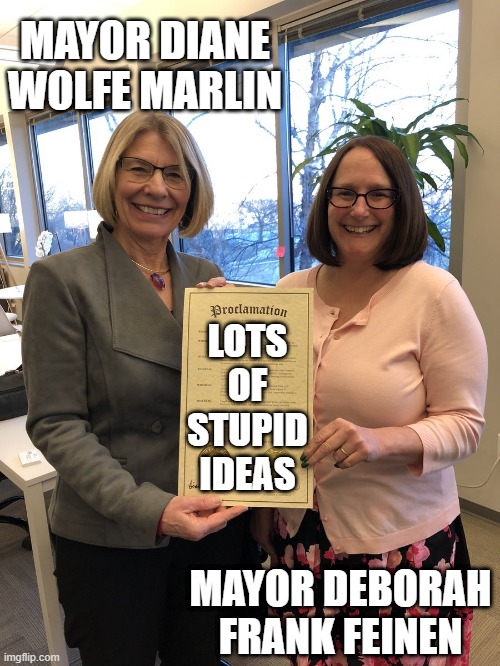 Urbana Mayor Diane Wolfe Marlin and Champaign Mayor Deborah Frank Feinen Proclaim Stupidity | MAYOR DIANE WOLFE MARLIN; LOTS OF STUPID IDEAS; MAYOR DEBORAH FRANK FEINEN | image tagged in urbana mayor marlin,champaign mayor feinen,urbana,champaign,diane wolfe marlin,deborah frank feinen | made w/ Imgflip meme maker