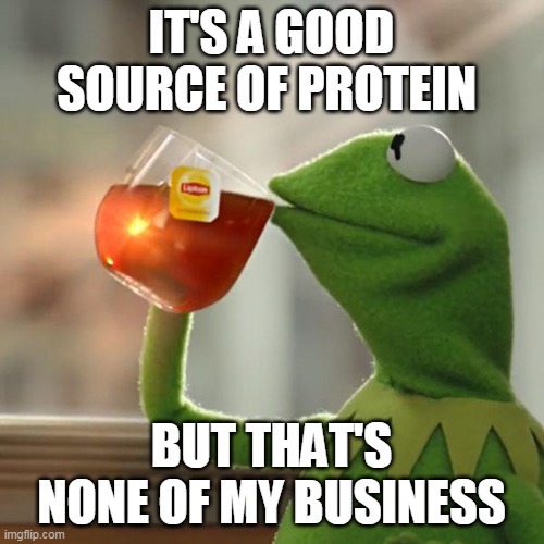But That's None Of My Business Meme | IT'S A GOOD SOURCE OF PROTEIN BUT THAT'S NONE OF MY BUSINESS | image tagged in memes,but thats none of my business,kermit the frog | made w/ Imgflip meme maker