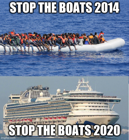 Stop The Boats | STOP THE BOATS 2014; STOP THE BOATS 2020 | image tagged in stop the boats | made w/ Imgflip meme maker