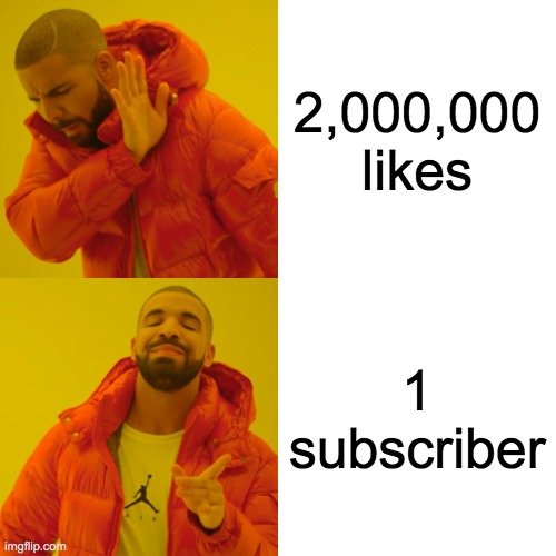 Drake Hotline Bling | 2,000,000 likes; 1 subscriber | image tagged in memes,drake hotline bling | made w/ Imgflip meme maker
