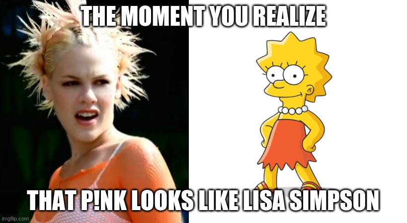 So, so what? She's still a rock star! | THE MOMENT YOU REALIZE; THAT P!NK LOOKS LIKE LISA SIMPSON | image tagged in memes,the moment you realize,when you see it,pink,the simpsons | made w/ Imgflip meme maker