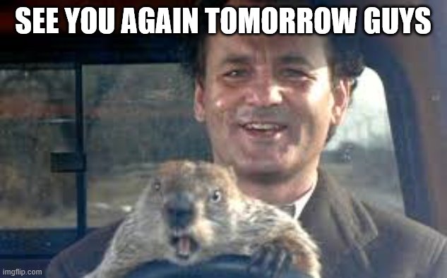Groundhog day | SEE YOU AGAIN TOMORROW GUYS | image tagged in groundhog day | made w/ Imgflip meme maker