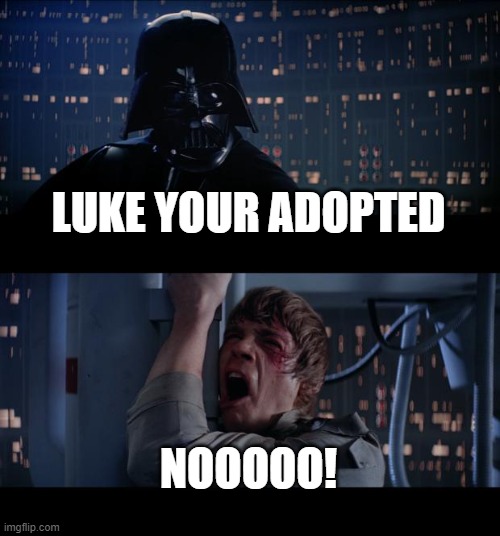 Star Wars No Meme | LUKE YOUR ADOPTED; NOOOOO! | image tagged in memes,star wars no | made w/ Imgflip meme maker