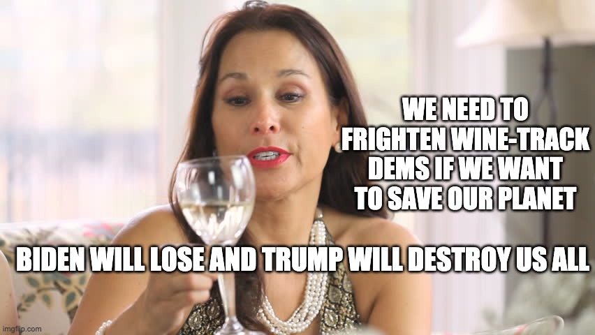 Wine Track Dems Need to Hear this Message | WE NEED TO FRIGHTEN WINE-TRACK DEMS IF WE WANT TO SAVE OUR PLANET; BIDEN WILL LOSE AND TRUMP WILL DESTROY US ALL | image tagged in biden loses to trump | made w/ Imgflip meme maker