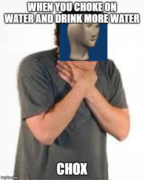 choking | WHEN YOU CHOKE ON WATER AND DRINK MORE WATER; CHOX | image tagged in choking | made w/ Imgflip meme maker