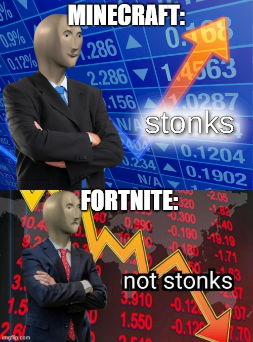 MINECRAFT: FORTNITE: | image tagged in stonks | made w/ Imgflip meme maker