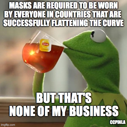 Masks for Everyone | MASKS ARE REQUIRED TO BE WORN BY EVERYONE IN COUNTRIES THAT ARE 
SUCCESSFULLY FLATTENING THE CURVE; BUT THAT'S NONE OF MY BUSINESS; CCPINLA | image tagged in but thats none of my business,coronavirus,masks,covid-19,covid19 | made w/ Imgflip meme maker