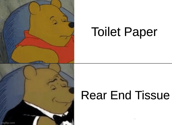 Tuxedo Winnie The Pooh | Toilet Paper; Rear End Tissue | image tagged in memes,tuxedo winnie the pooh | made w/ Imgflip meme maker