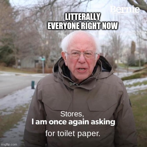 its true | LITTERALLY EVERYONE RIGHT NOW; Stores, for toilet paper. | image tagged in memes,bernie i am once again asking for your support | made w/ Imgflip meme maker