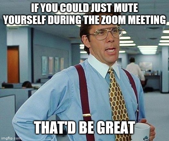 office space | IF YOU COULD JUST MUTE YOURSELF DURING THE ZOOM MEETING; THAT'D BE GREAT | image tagged in office space | made w/ Imgflip meme maker