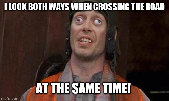Cross eyes | I LOOK BOTH WAYS WHEN CROSSING THE ROAD; AT THE SAME TIME! | image tagged in cross eyes | made w/ Imgflip meme maker