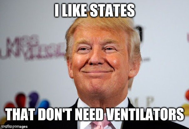 Donald trump approves | I LIKE STATES; THAT DON'T NEED VENTILATORS | image tagged in donald trump approves | made w/ Imgflip meme maker