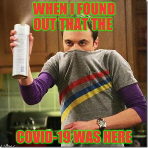 air freshener sheldon cooper | WHEN I FOUND OUT THAT THE; COVID-19 WAS HERE | image tagged in air freshener sheldon cooper | made w/ Imgflip meme maker