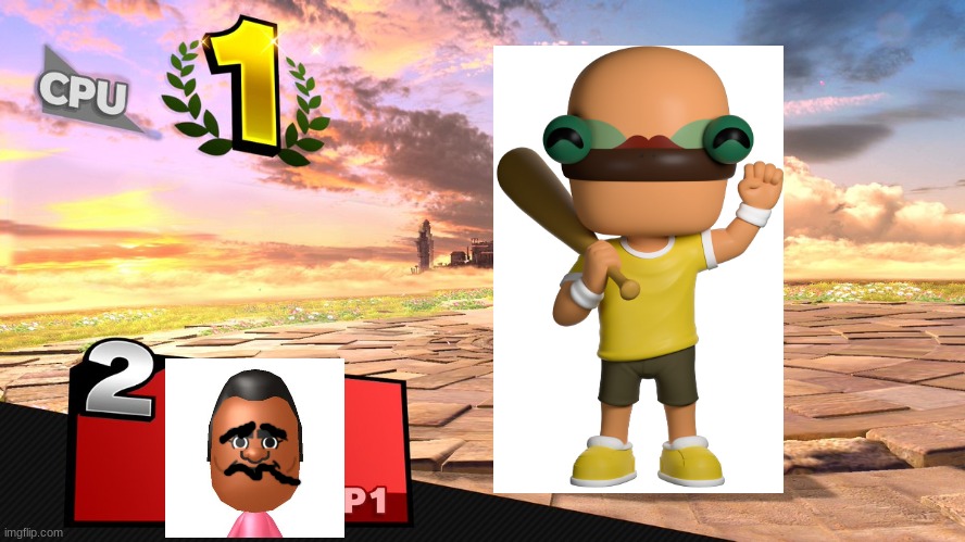 beef boss wins | image tagged in smash bros victory template,super smash bros,mii | made w/ Imgflip meme maker