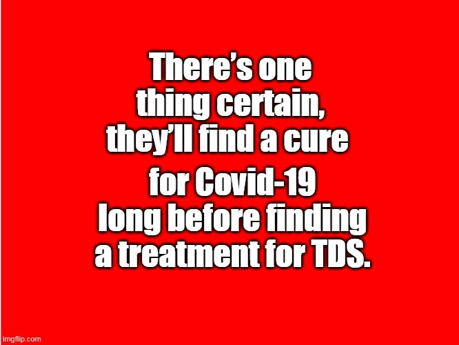 Red Background | There’s one thing certain, they’ll find a cure; for Covid-19 long before finding a treatment for TDS. | image tagged in red background | made w/ Imgflip meme maker