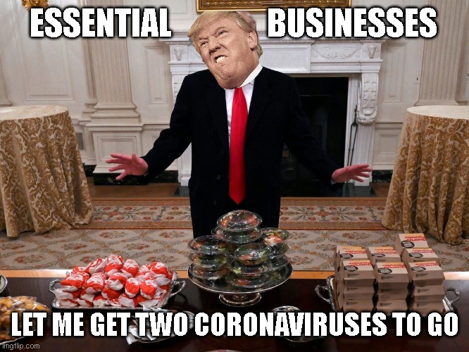 Did I wake up in the future? | ESSENTIAL               BUSINESSES; LET ME GET TWO CORONAVIRUSES TO GO | image tagged in idiocracy,essential businesses,coronavirus,covid-19 | made w/ Imgflip meme maker
