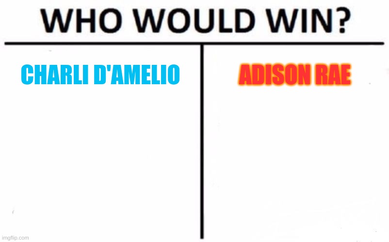 Who Would Win? | CHARLI D'AMELIO; ADISON RAE | image tagged in memes,who would win | made w/ Imgflip meme maker