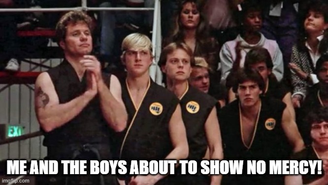 Cobra Kai Do or Die | ME AND THE BOYS ABOUT TO SHOW NO MERCY! | image tagged in me and the boys | made w/ Imgflip meme maker