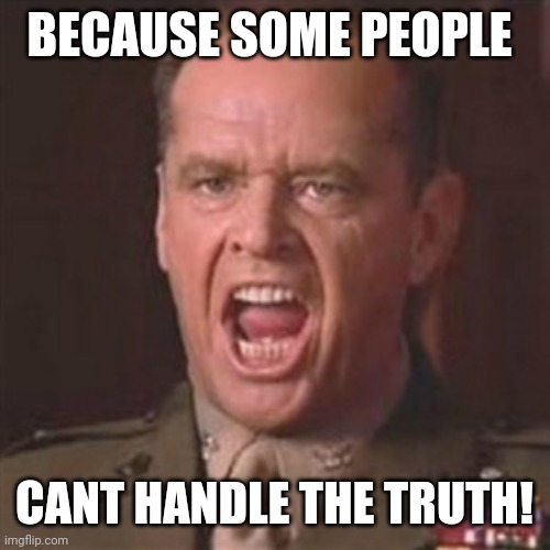 You can't handle the truth | BECAUSE SOME PEOPLE CANT HANDLE THE TRUTH! | image tagged in you can't handle the truth | made w/ Imgflip meme maker