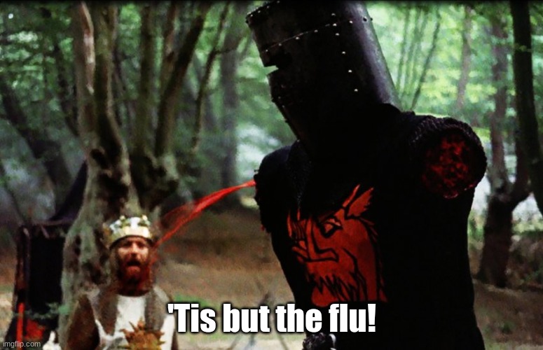 Monty Python Black Knight | 'Tis but the flu! | image tagged in monty python black knight | made w/ Imgflip meme maker
