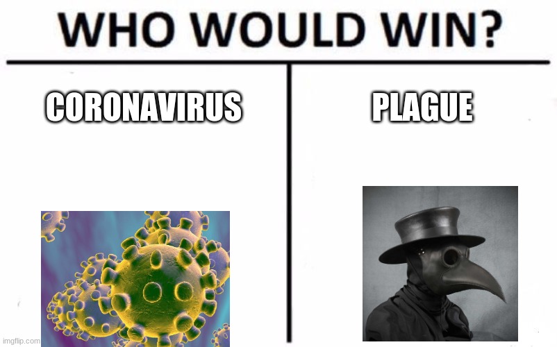 Who Would Win? Meme | CORONAVIRUS; PLAGUE | image tagged in memes,who would win | made w/ Imgflip meme maker