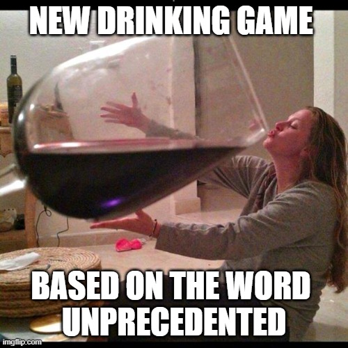 Wine Drinker | NEW DRINKING GAME; BASED ON THE WORD 
UNPRECEDENTED | image tagged in wine drinker | made w/ Imgflip meme maker
