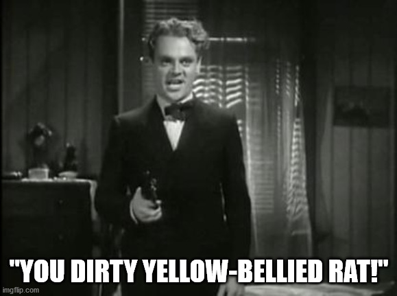 You Dirty Rat - Cagney | "YOU DIRTY YELLOW-BELLIED RAT!" | image tagged in you dirty rat - cagney | made w/ Imgflip meme maker