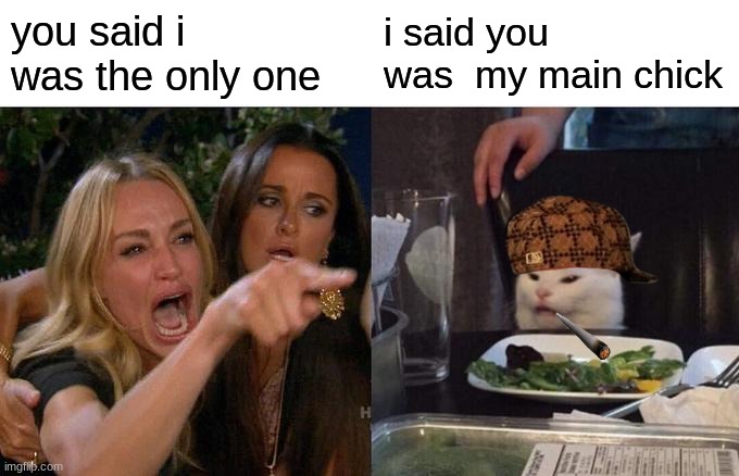 Woman Yelling At Cat | you said i was the only one; i said you was  my main chick | image tagged in memes,woman yelling at cat | made w/ Imgflip meme maker