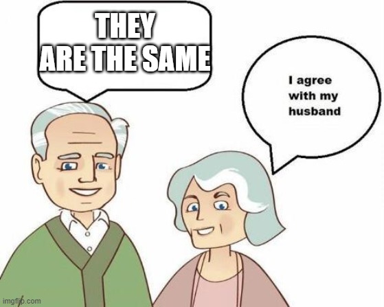 I agree with my husband | THEY ARE THE SAME | image tagged in i agree with my husband | made w/ Imgflip meme maker