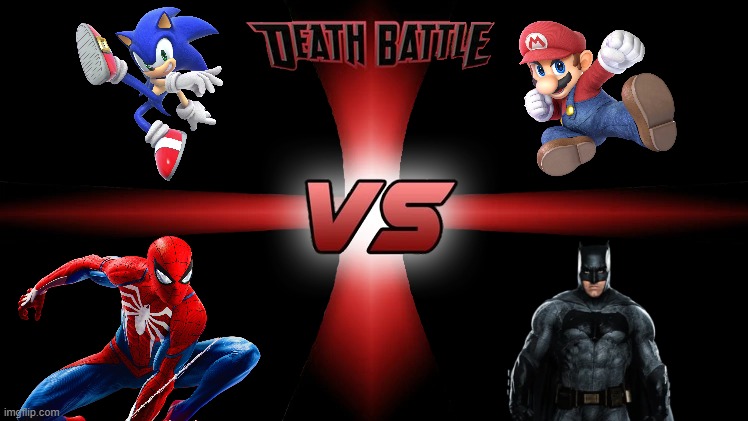 Which team will win? | image tagged in death battle 4 way,spider-man,sonic the hedgehog,super mario,batman | made w/ Imgflip meme maker