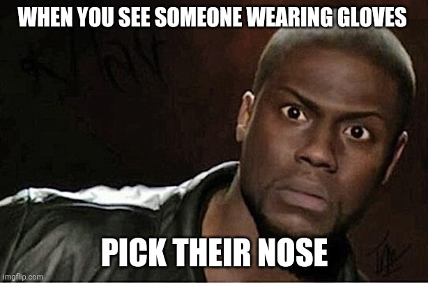 Kevin Hart Meme | WHEN YOU SEE SOMEONE WEARING GLOVES; PICK THEIR NOSE | image tagged in memes,kevin hart | made w/ Imgflip meme maker