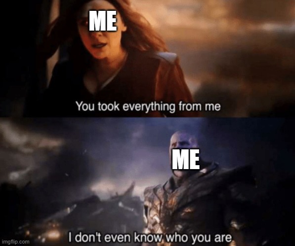 MeMe | ME; ME | image tagged in you took everything from me - i don't even know who you are | made w/ Imgflip meme maker