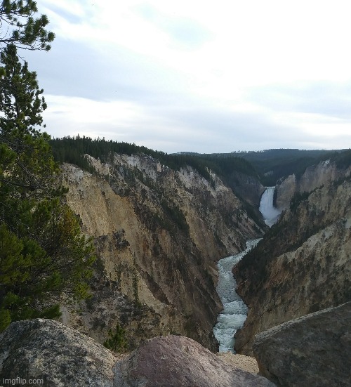 A waterfall in Yellowstone | image tagged in photo | made w/ Imgflip meme maker