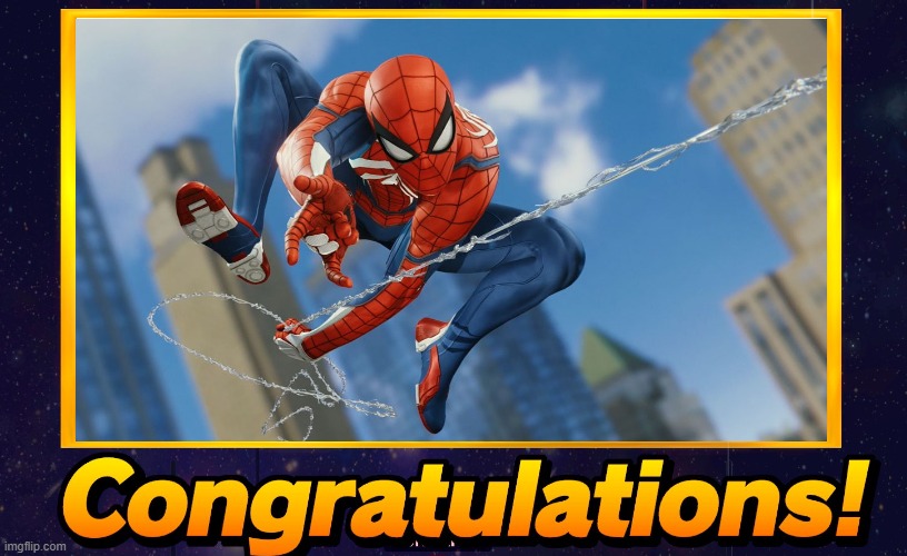 If spider-man was in smash his classic mode congrats would look like this: | image tagged in smash bros congratulations,super smash bros,spider-man,dlc,marvel,marvel comics | made w/ Imgflip meme maker