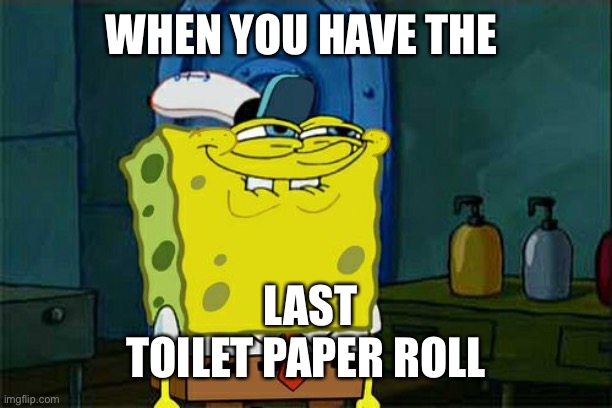 Don't You Squidward | WHEN YOU HAVE THE; LAST TOILET PAPER ROLL | image tagged in memes,dont you squidward | made w/ Imgflip meme maker