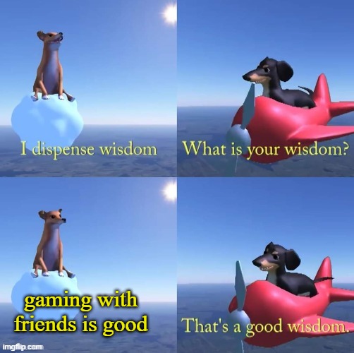 Wisdom dog | gaming with friends is good | image tagged in wisdom dog | made w/ Imgflip meme maker