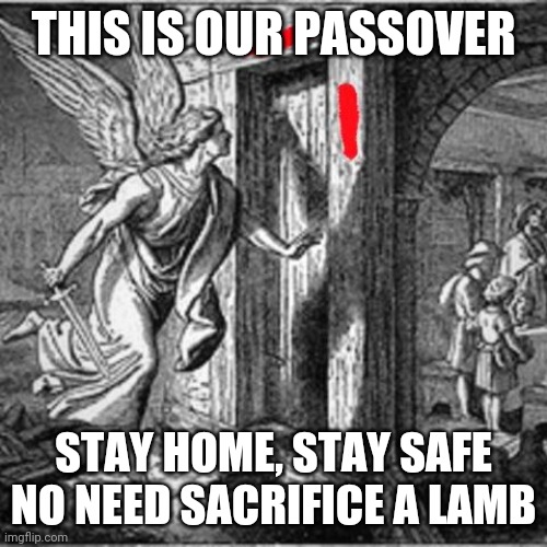 Passover then & Passover now | THIS IS OUR PASSOVER; STAY HOME, STAY SAFE
NO NEED SACRIFICE A LAMB | image tagged in passover then  passover now | made w/ Imgflip meme maker