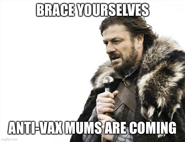 Brace Yourselves X is Coming | BRACE YOURSELVES; ANTI-VAX MUMS ARE COMING | image tagged in memes,brace yourselves x is coming | made w/ Imgflip meme maker