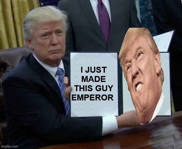 Trump Bill Signing | I JUST MADE THIS GUY EMPEROR | image tagged in memes,trump bill signing | made w/ Imgflip meme maker