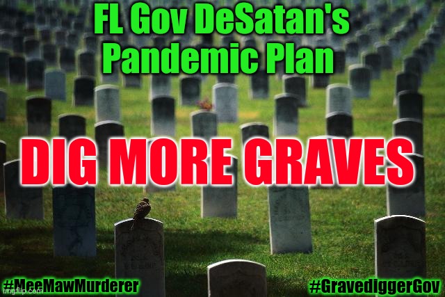 graveyard cemetary | FL Gov DeSatan's
Pandemic Plan; DIG MORE GRAVES; #GravediggerGov; #MeeMawMurderer | image tagged in graveyard cemetary | made w/ Imgflip meme maker