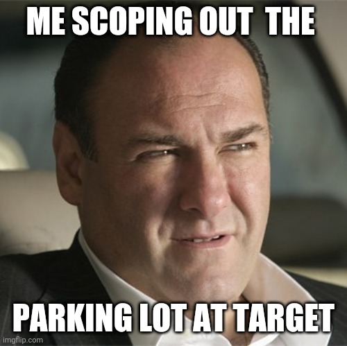 tony soprano marone | ME SCOPING OUT  THE; PARKING LOT AT TARGET | image tagged in tony soprano marone | made w/ Imgflip meme maker