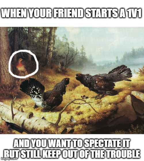1v1! |  WHEN YOUR FRIEND STARTS A 1V1; AND YOU WANT TO SPECTATE IT BUT STILL KEEP OUT OF THE TROUBLE | image tagged in games,1v1,spectate,pc,battle,meme | made w/ Imgflip meme maker