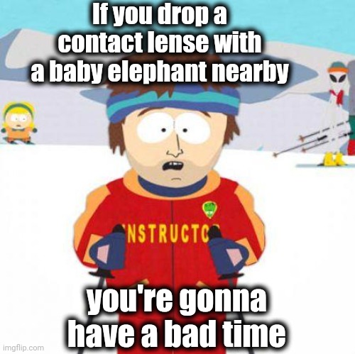 You're gonna have a bad time | If you drop a contact lense with a baby elephant nearby you're gonna have a bad time | image tagged in you're gonna have a bad time | made w/ Imgflip meme maker